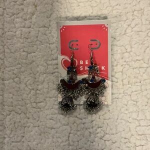Silver and Red Dangle Earrings with Textured Spheres